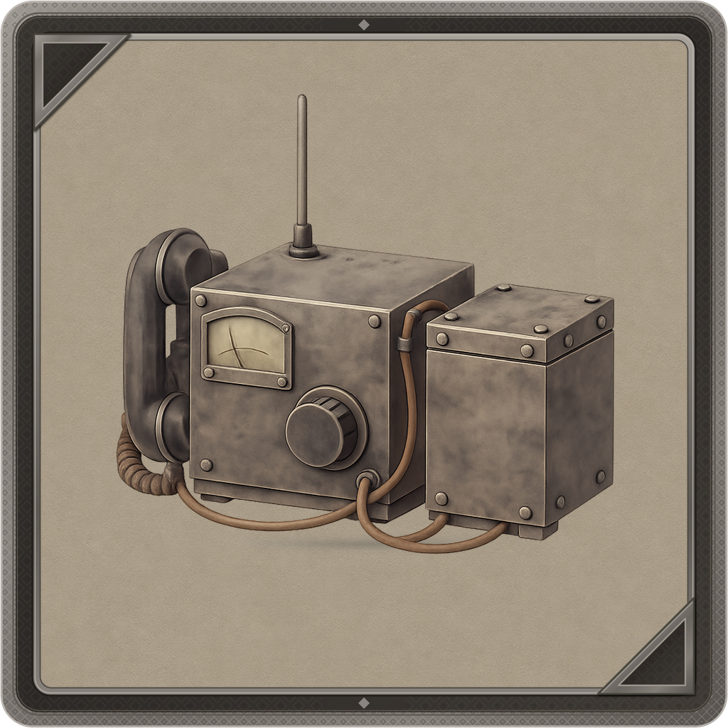 Actual early radio game asset with a handset, antenna, and battery box